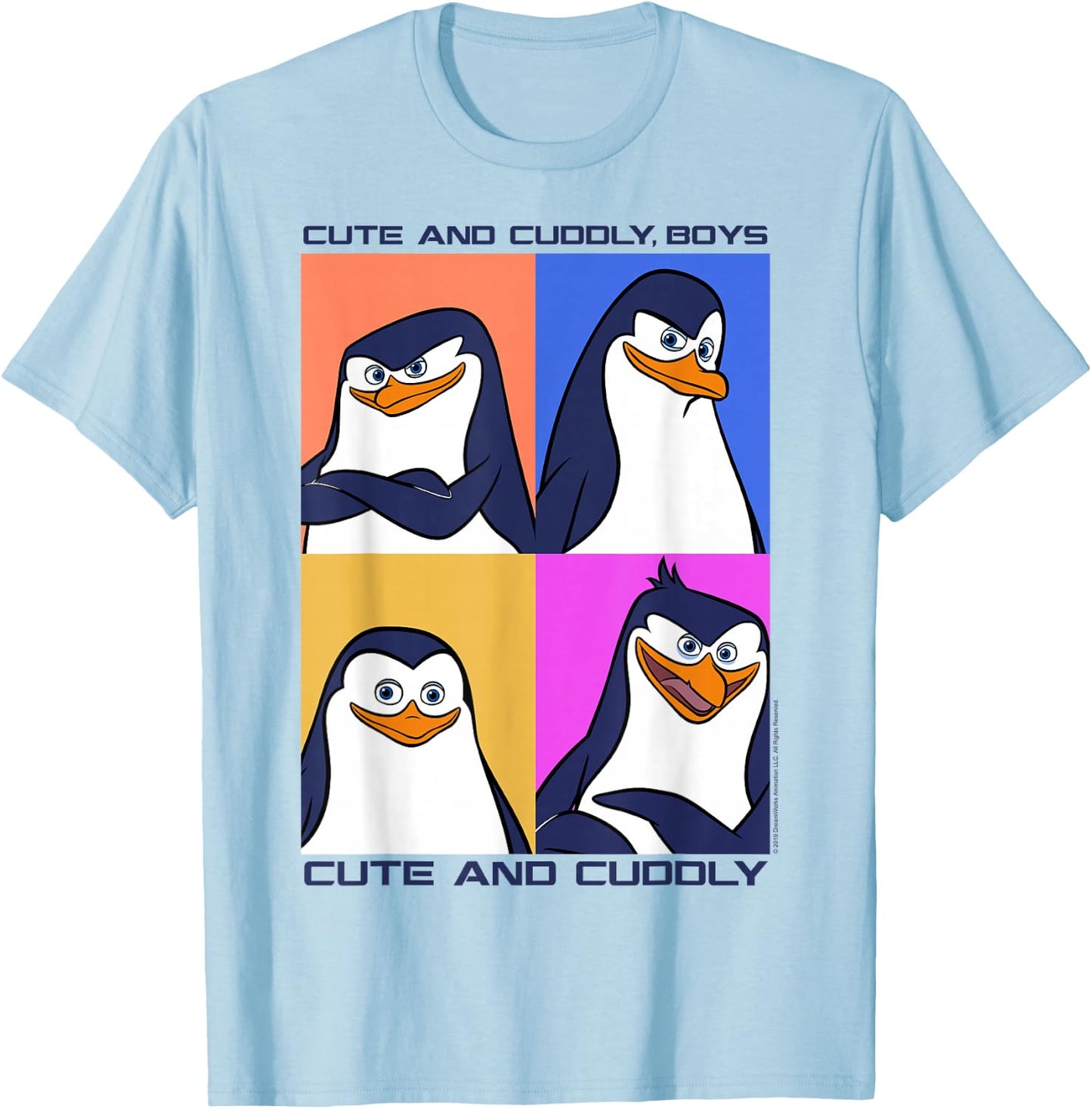 Madagascar Penguins Cute And Cuddly Text Poster T-Shirt - T-Shirt | Light Blue
