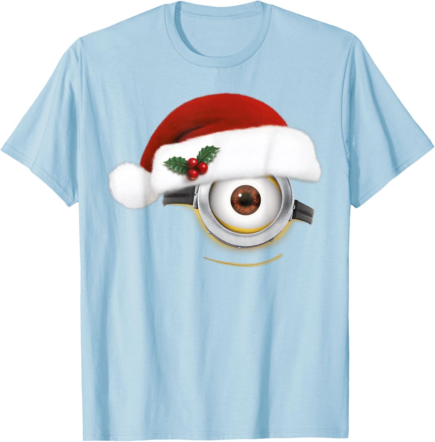 Despicable Me Minions Christmas Santa Hat Big Face T-Shirt - T-Shirt | Light Blue