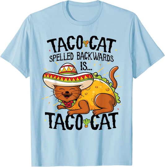 Cute Cat , Tacocat Spelled Backwards is Taco Cat Shirt Men Women Kids T-Shirt - T-Shirt | Light Blue