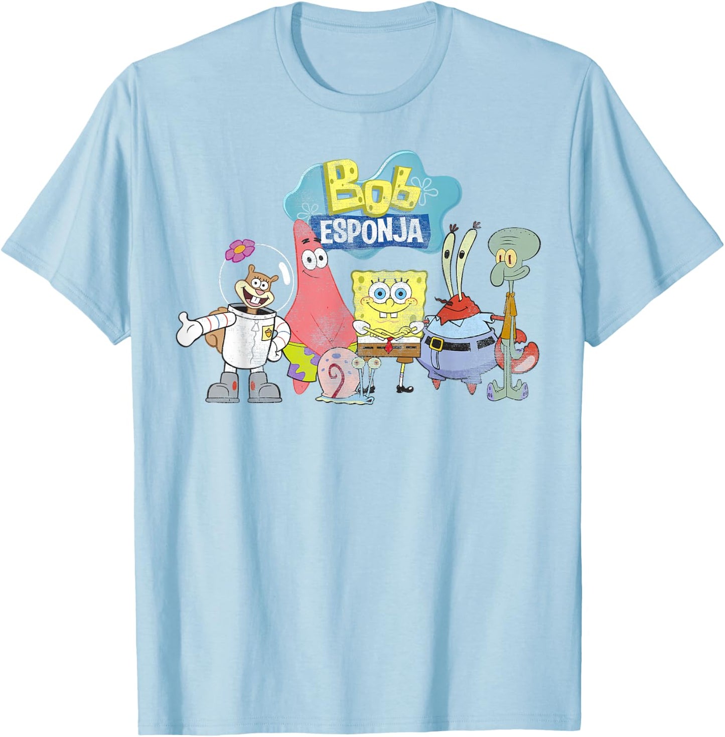 SpongeBob SquarePants Bob Esponja Happy Group Shot T-Shirt - T-Shirt | Light Blue