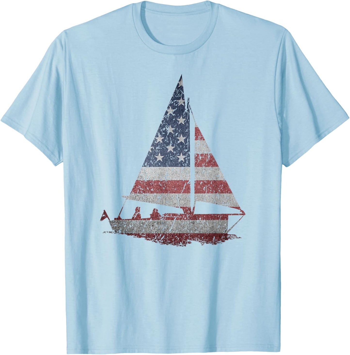 Distressed Stars & Stripes Sailboat Sailing Adventure T-Shirt - T-Shirt | Light Blue