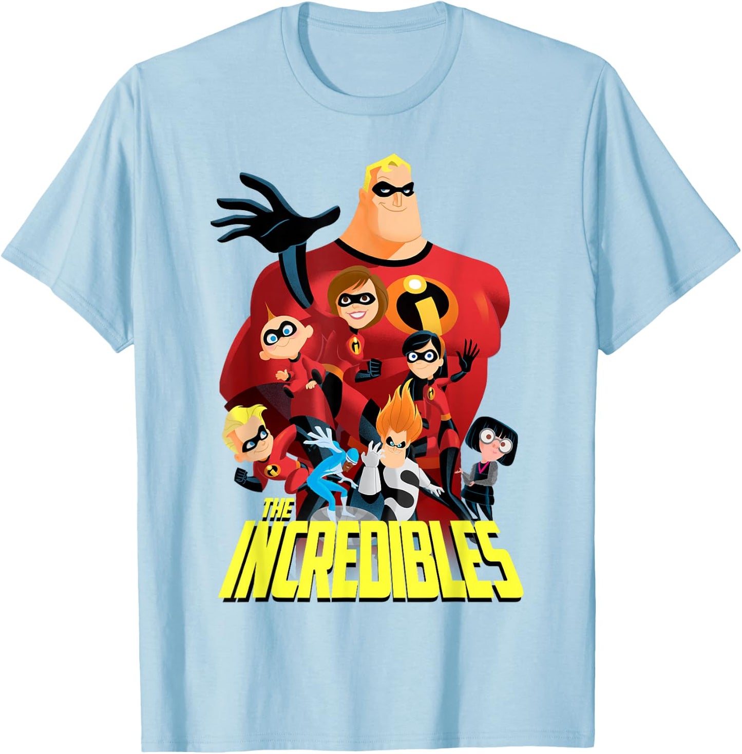 Disney Pixar The Incredibles Bold Movie Logo Group Shot T-Shirt - T-Shirt | Light Blue