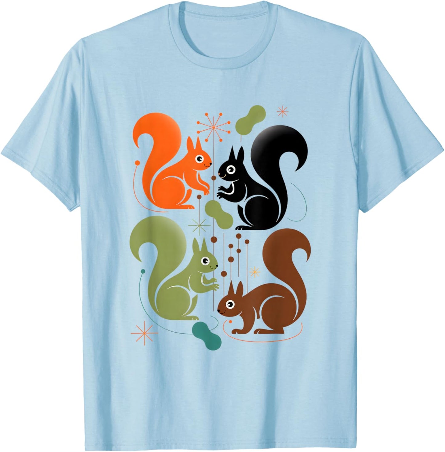 Mid Century Modern Squirrel Art T-Shirt - T-Shirt | Light Blue