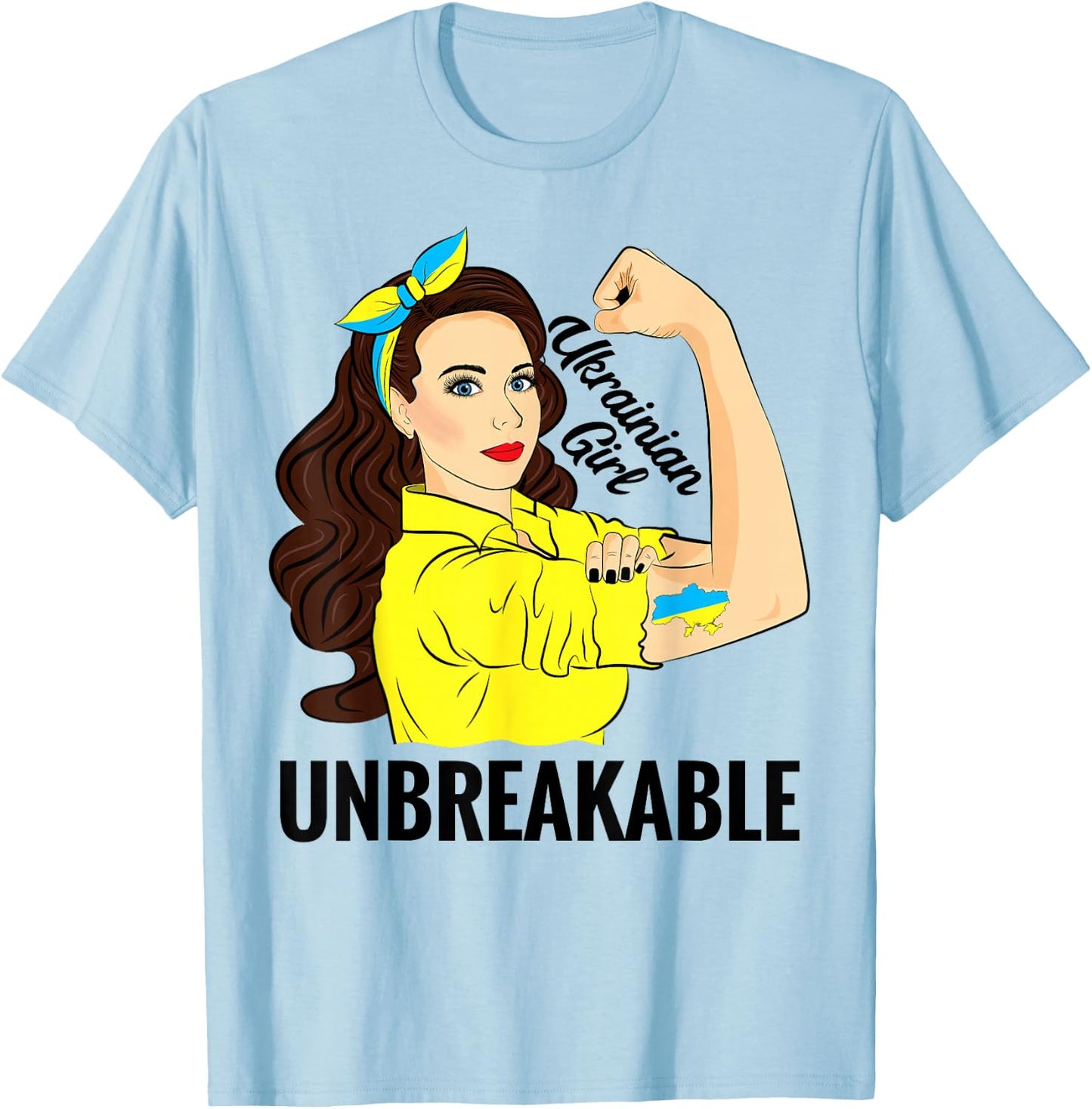Ukrainian Women Girl Unbreakable Ukraine Flag T-Shirt - T-Shirt | Light Blue