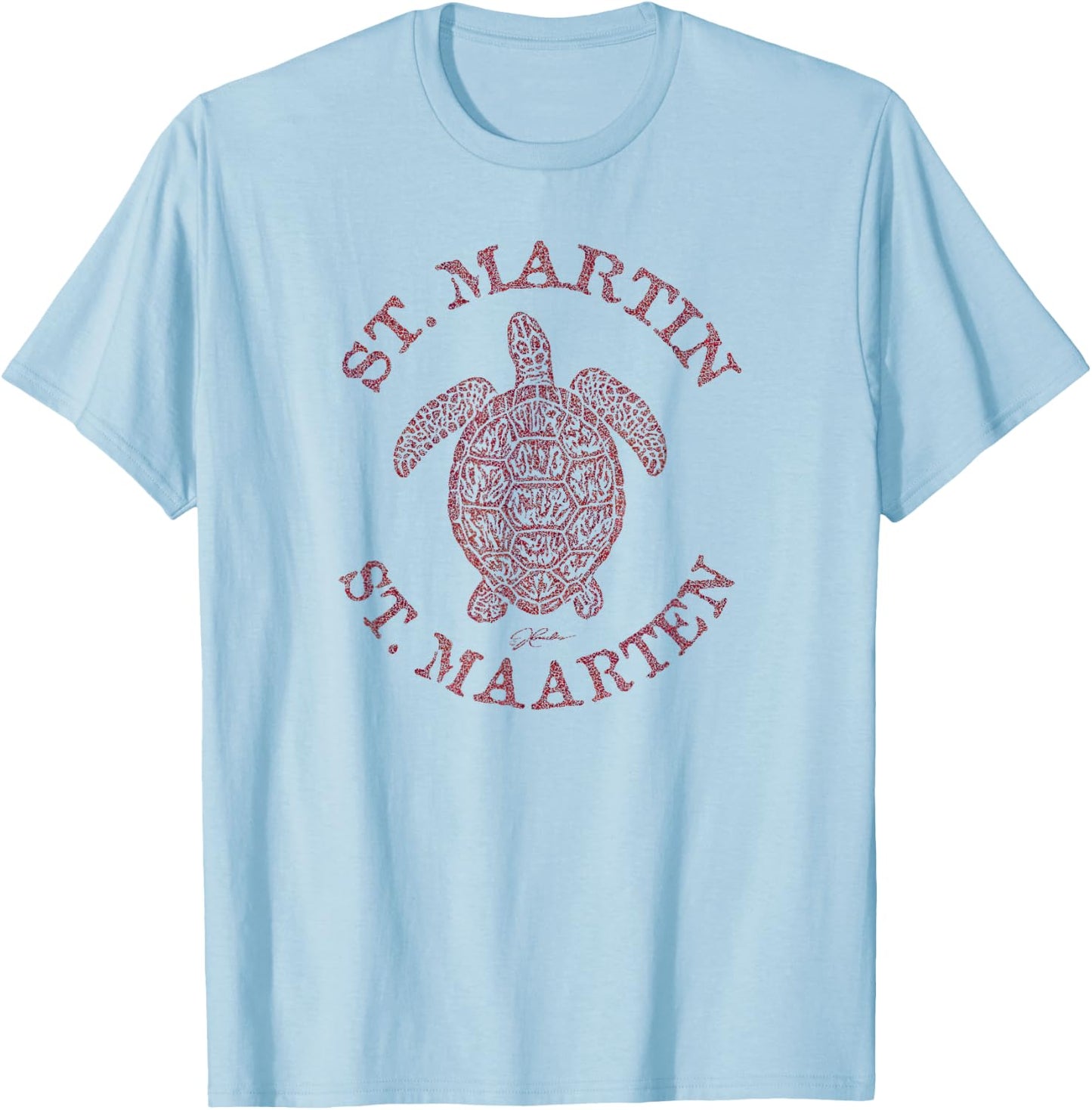 JCombs: St. Martin/St. Maarten Sea Turtle (Distressed) T-Shirt - T-Shirt | Light Blue