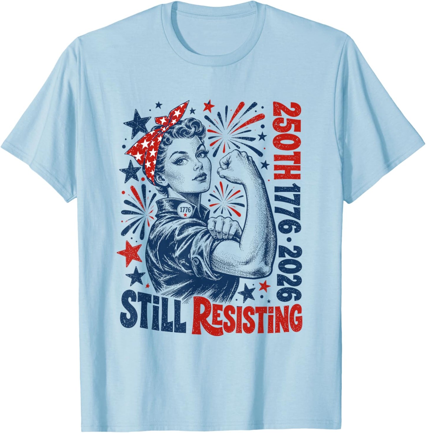 Vintage Americana Rosie the Riveter USA 250th T-Shirt - T-Shirt | Light Blue