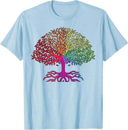 Rainbow Flag Tree of Life LGBT Gay Pride Month LGBTQ Ally T-Shirt - T-Shirt | Light Blue
