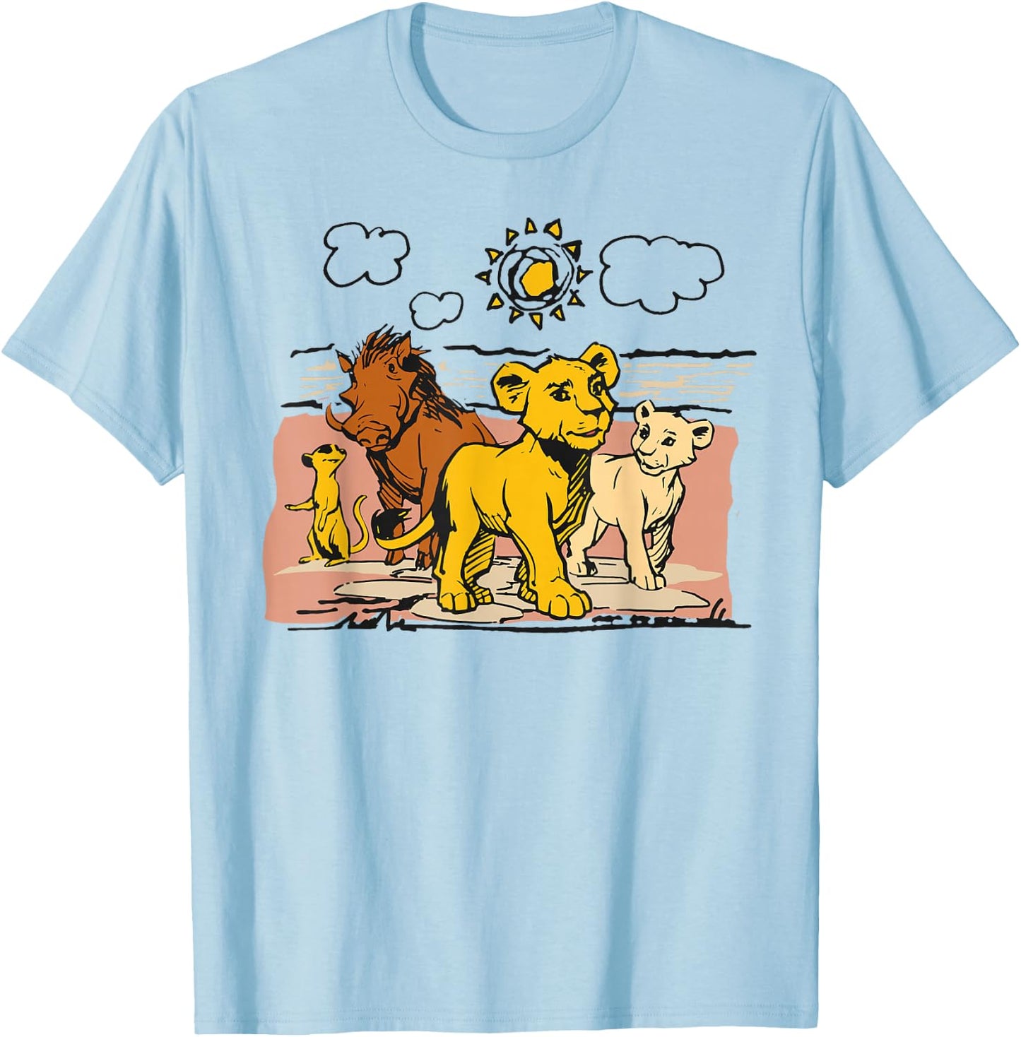 Disney The Lion King Live Action Sketched Group Portrait T-Shirt - T-Shirt | Light Blue