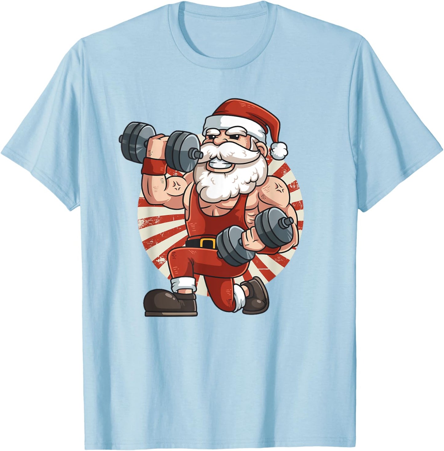 Santa Claus Weightlifting Gym Fitness Training Christmas T-Shirt - T-Shirt | Light Blue