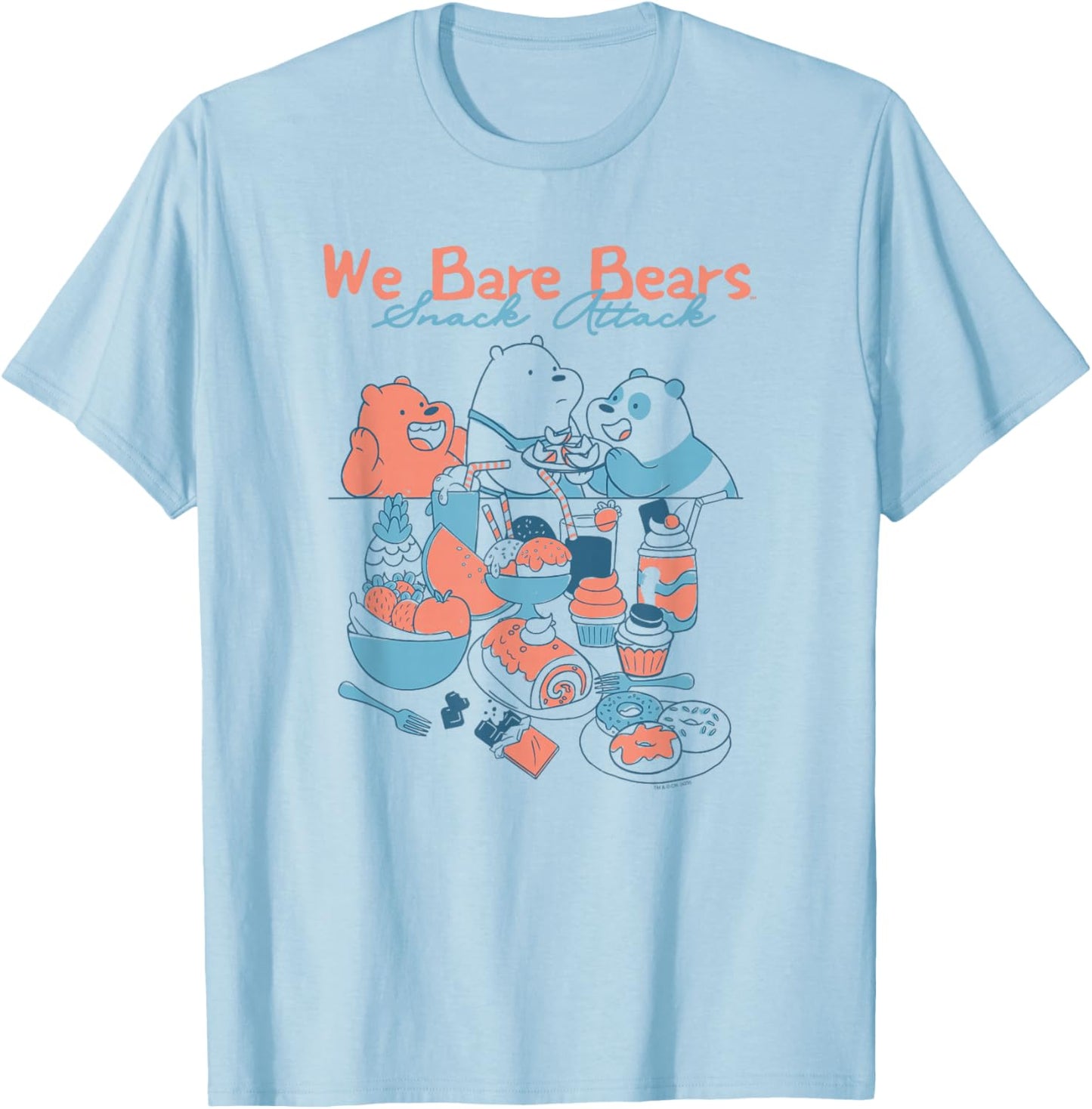 We Bare Bears Illustrated Snack Attack Scene Cartoon T-Shirt - T-Shirt | Light Blue
