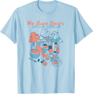 We Bare Bears Illustrated Snack Attack Scene Cartoon T-Shirt - T-Shirt | Light Blue