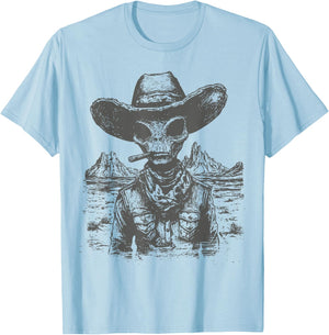 Vintage Cowboy Alien Western Shirt - Cowboy Alien T-Shirt - T-Shirt | Light Blue