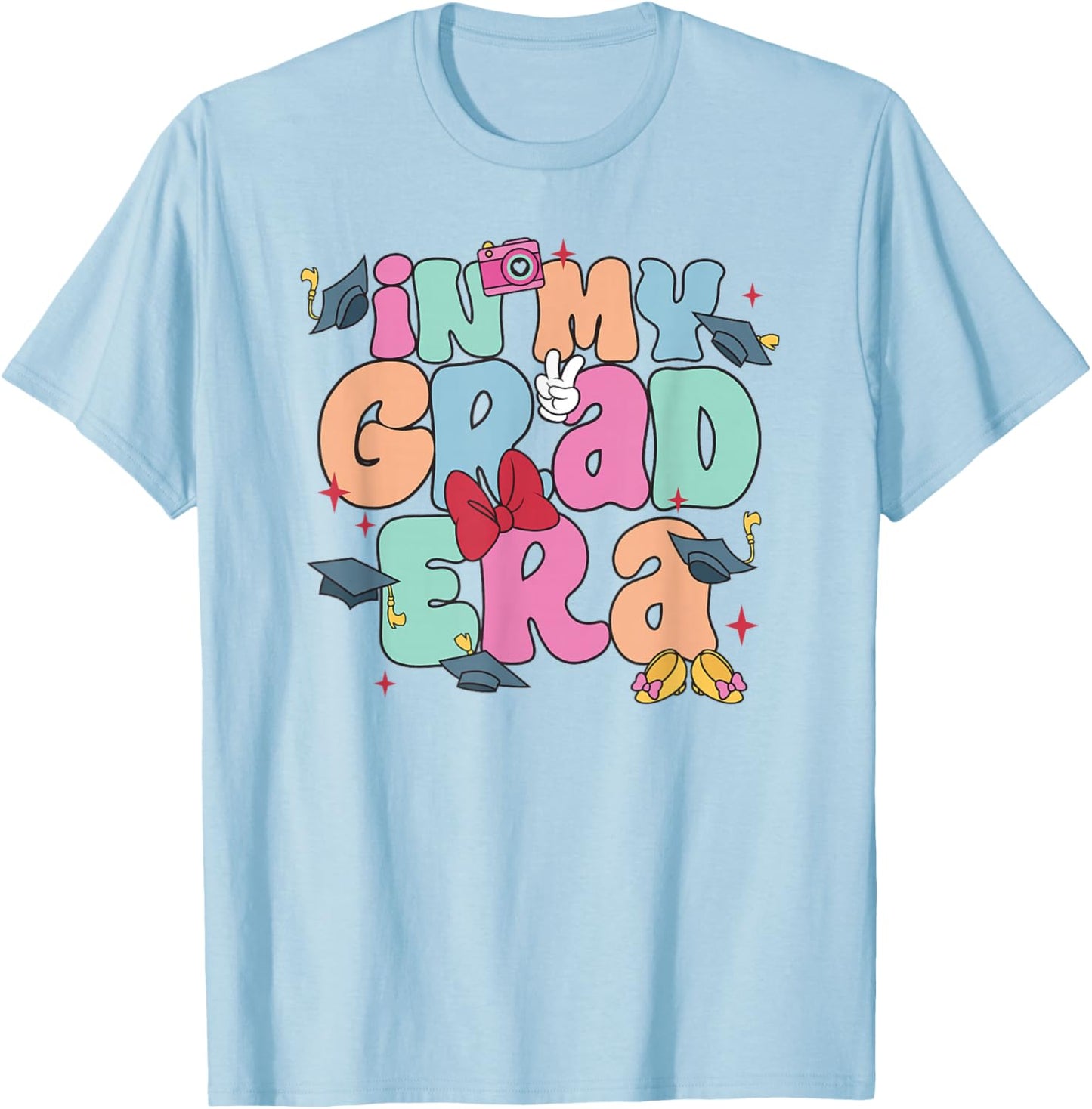 Disney Minnie Mouse in My Grad Era Cute Colorful Chest Logo T-Shirt - T-Shirt | Light Blue