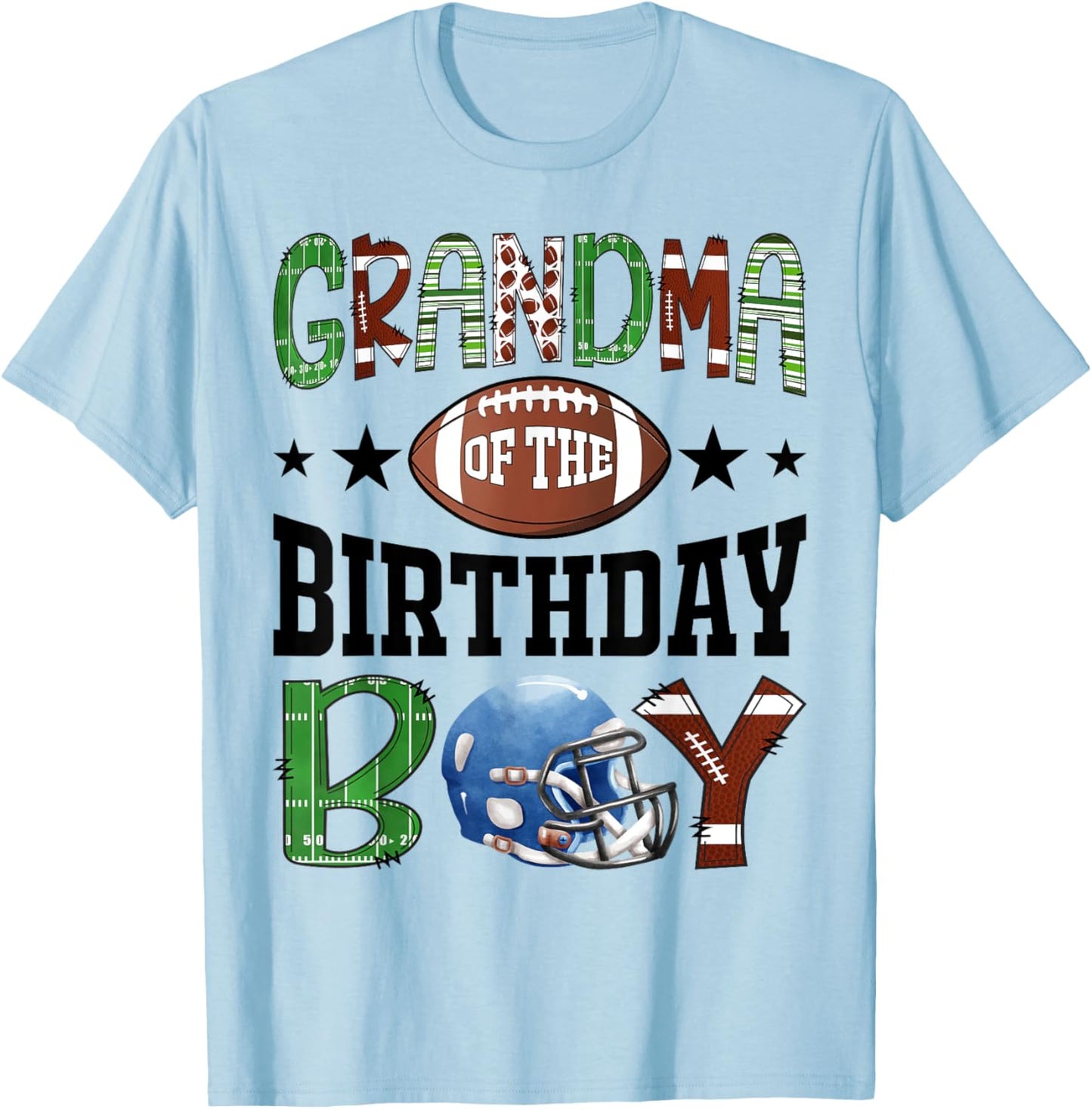 Grandma Of The Birthday Boy Football Lover Game Day T-Shirt - T-Shirt | Light Blue