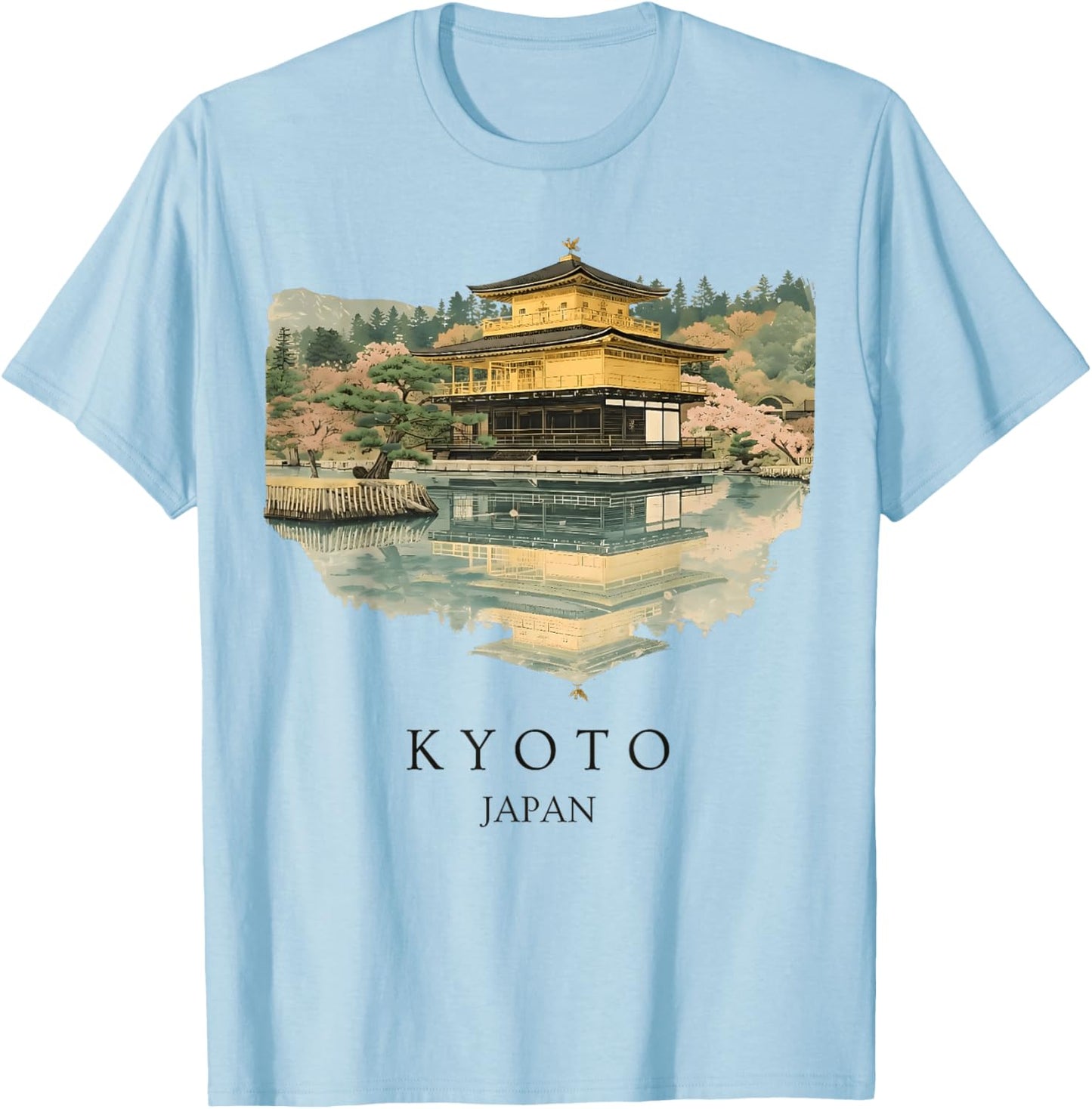 Kyoto Japan Vintage Travel Art Kinkaku-ji Golden Pavilion T-Shirt - T-Shirt | Light Blue