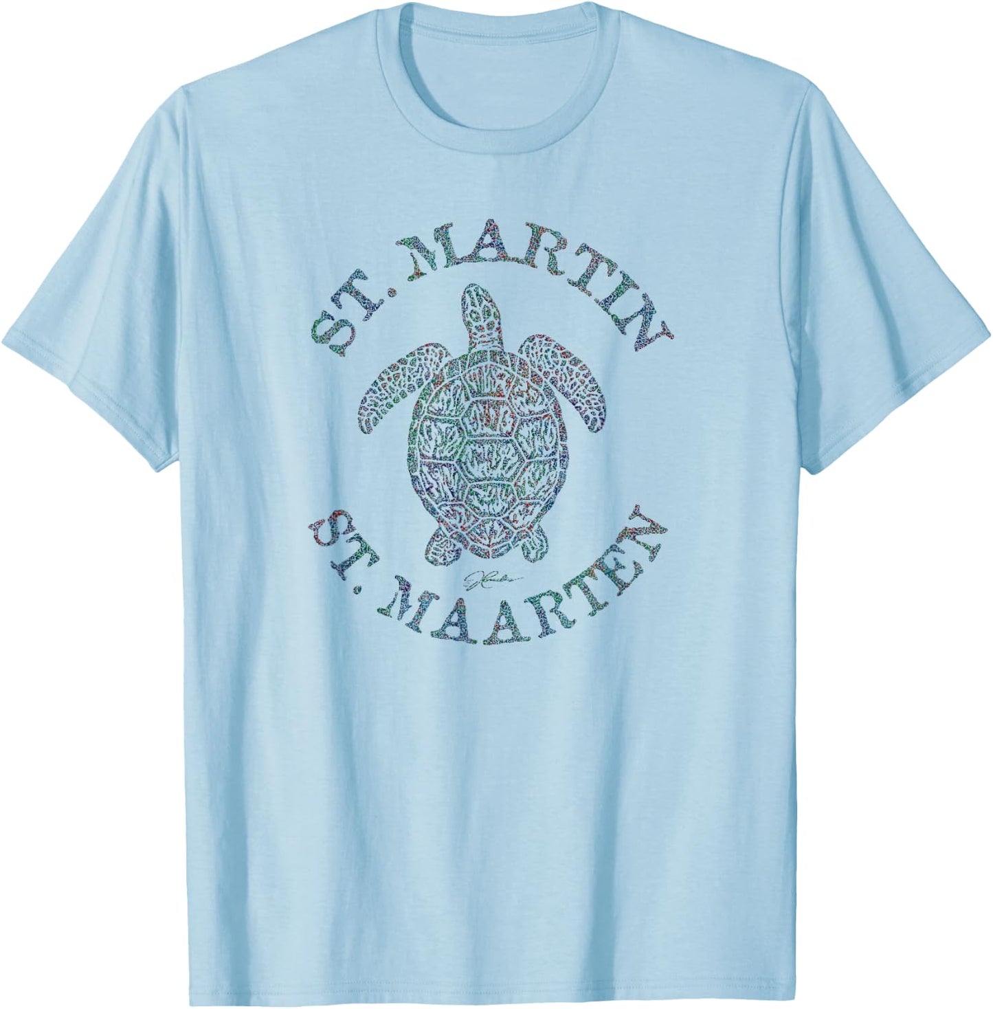 JCombs: St. Martin/St. Maarten Sea Turtle (Distressed) T-Shirt - T-Shirt | Light Blue