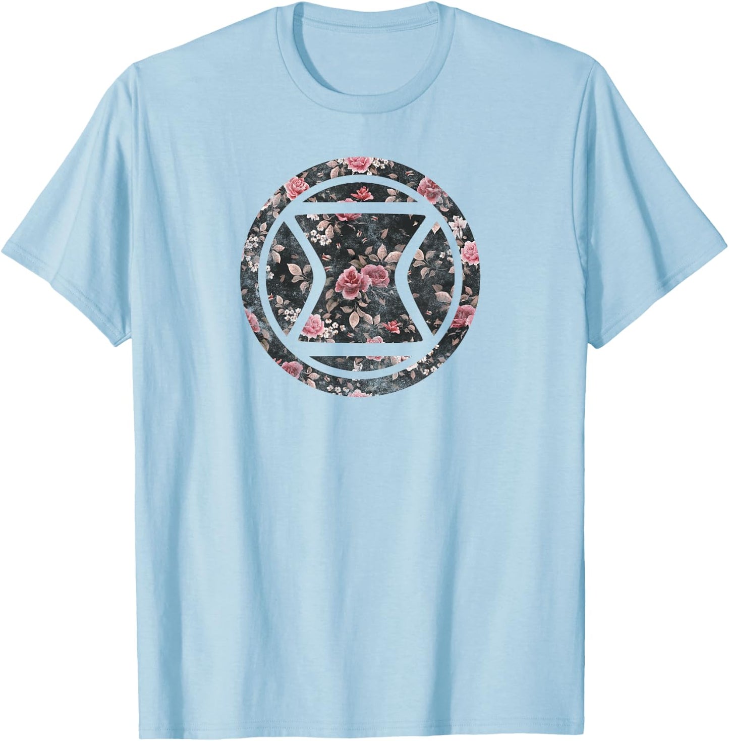 Marvel Black Widow Logo Floral Pattern Icon T-Shirt - T-Shirt | Light Blue