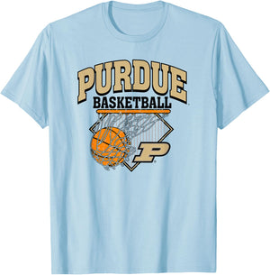 Purdue Boilermakers Basketball Vintage Pivot White T-Shirt - T-Shirt | Light Blue