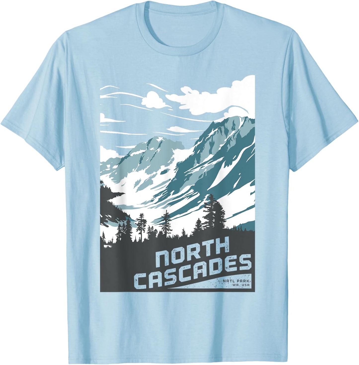 North Cascades National Park T shirt Washington Vintage Gift T-Shirt - T-Shirt | Light Blue