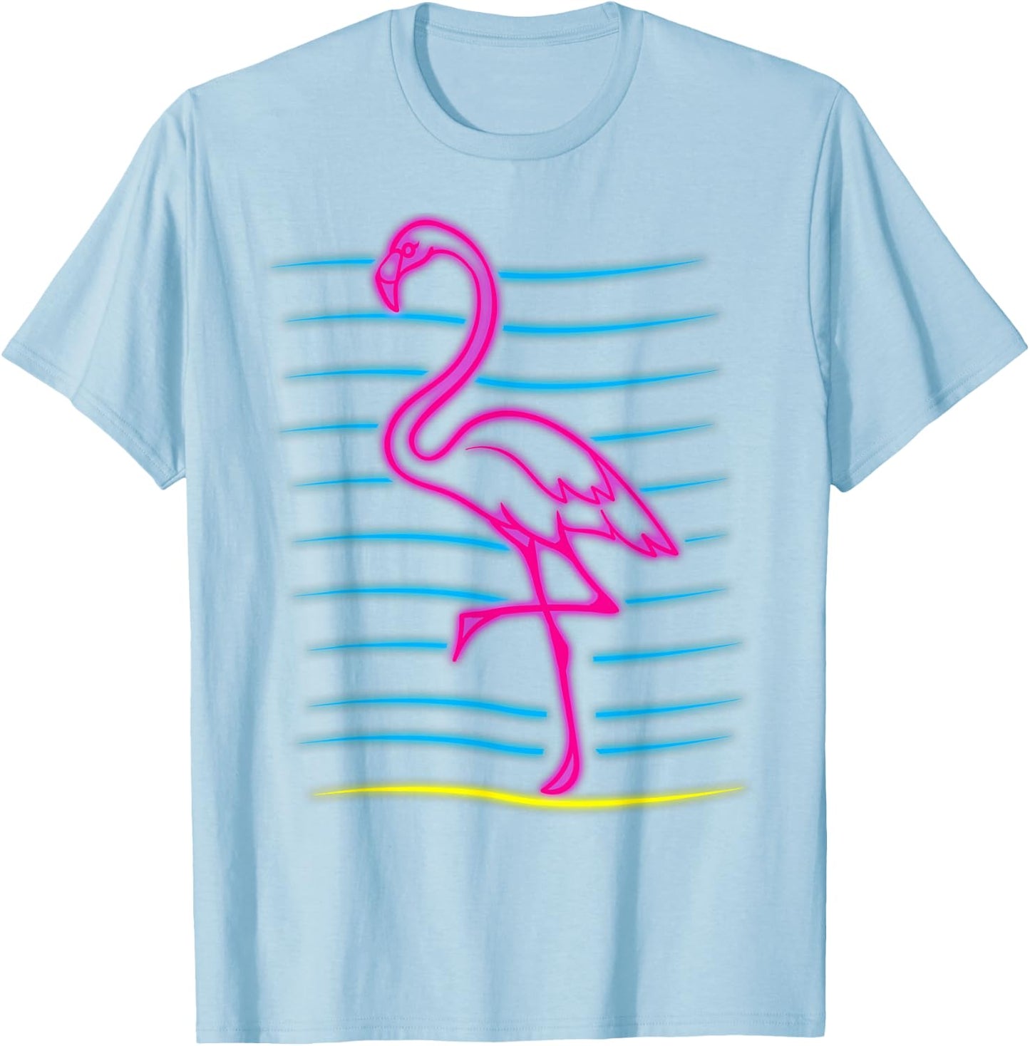 80's Retro Pink Flamingo Bird Shirt | Bird Lover Gift T-Shirt - T-Shirt | Light Blue