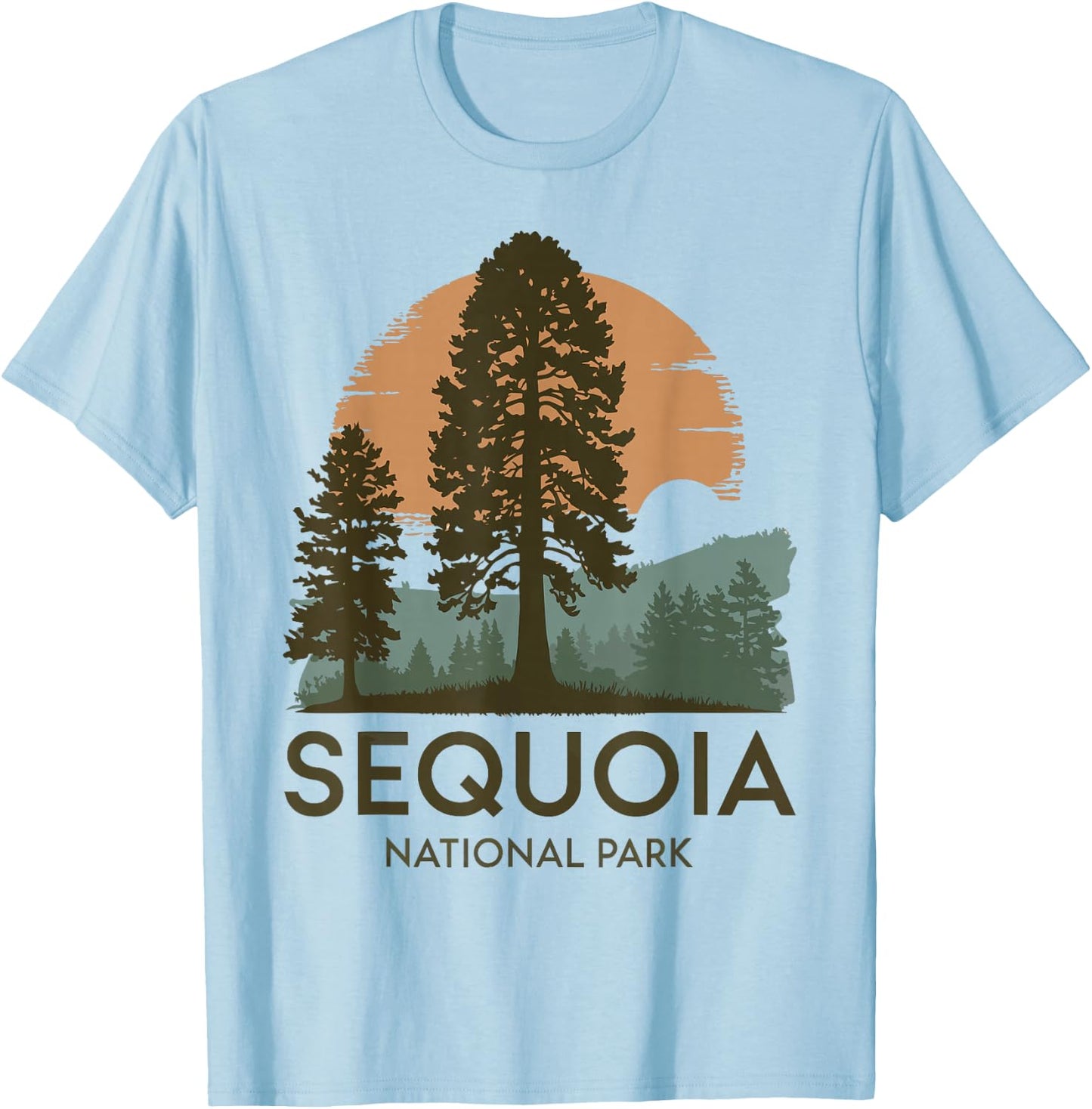Retro Sequoia National Park Novelty Vacation Tree Minimalist T-Shirt - T-Shirt | Light Blue