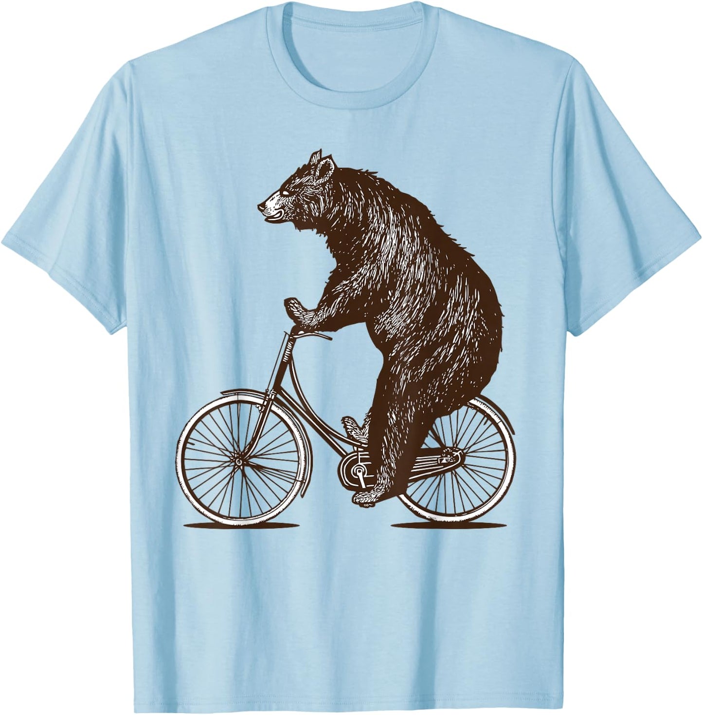 Bear on Bike Cute Grizzly Bicycling T-Shirt - T-Shirt | Light Blue