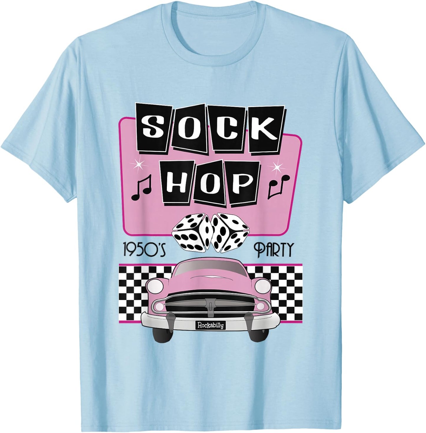 50s Sock Hop Dance Retro 1950s Party Doo Wop Rockabilly Pink T-Shirt - T-Shirt | Light Blue