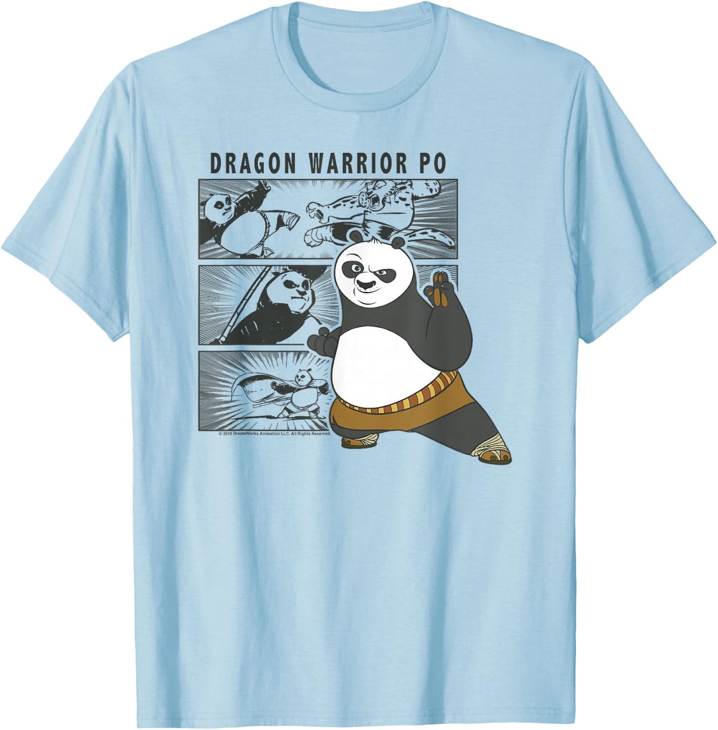 Kung Fu Panda Dragon Warrior Po Comic Panel Portrait T-Shirt - T-Shirt | Light Blue