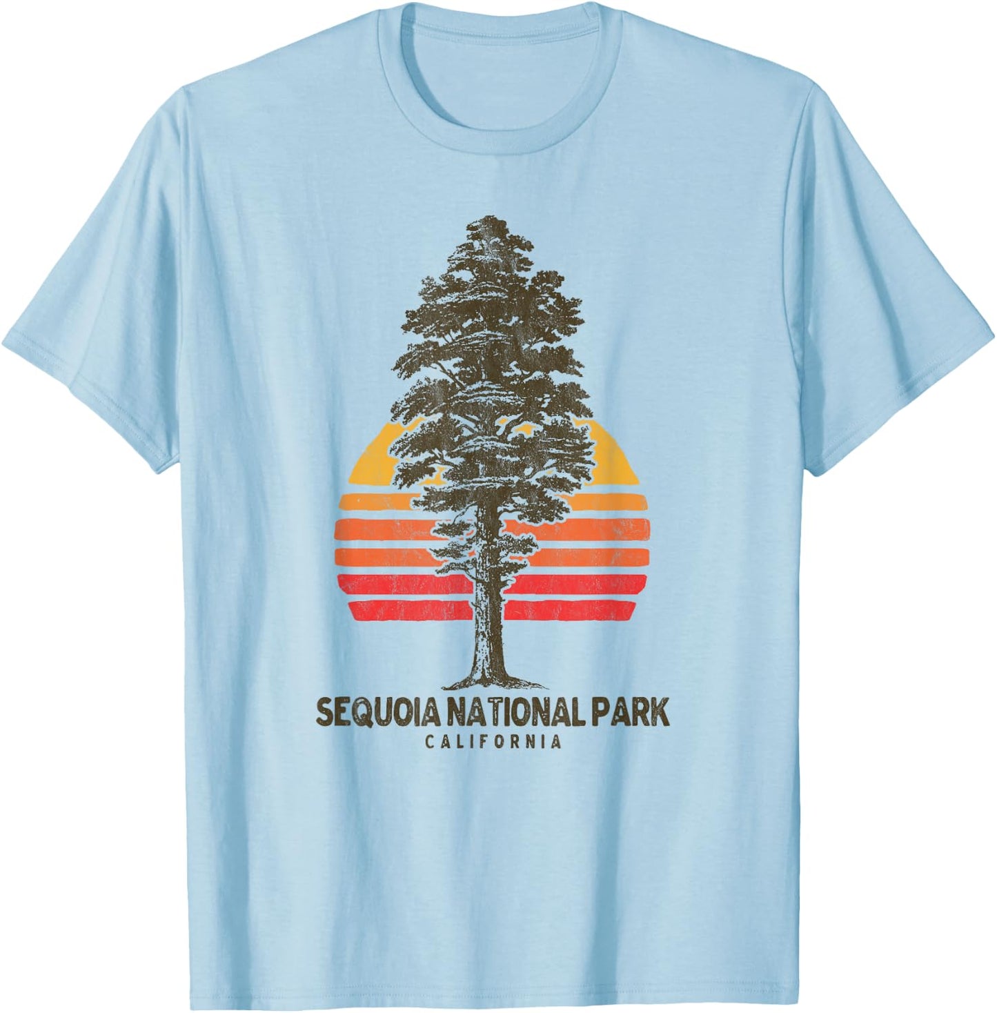 Sequoia National Park Retro Tree Minimalist Graphic Small T-Shirt - T-Shirt | Light Blue