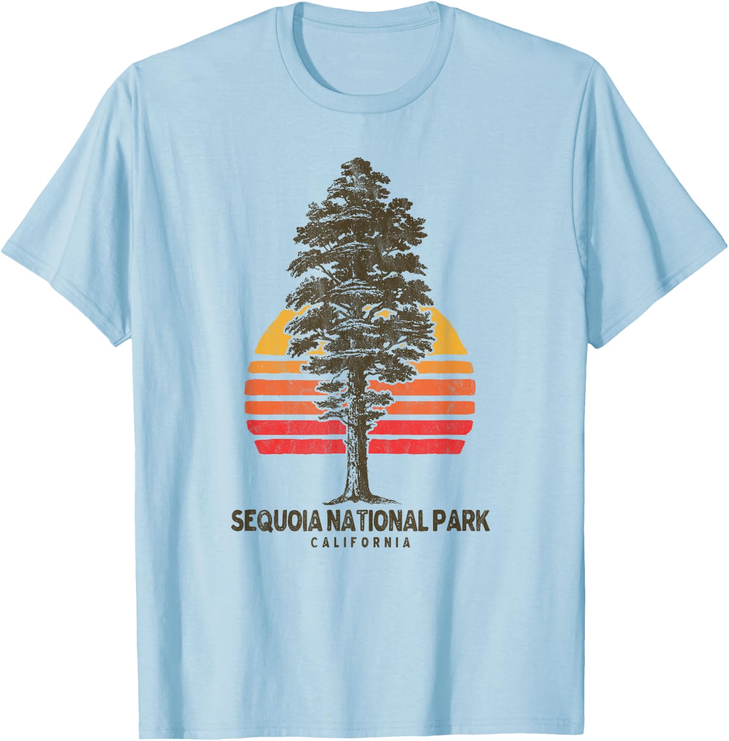 Sequoia National Park Retro Tree Minimalist Graphic Small T-Shirt - T-Shirt | Light Blue