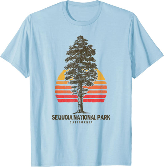 Sequoia National Park Retro Tree Minimalist Graphic Small T-Shirt - T-Shirt | Light Blue