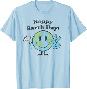 Happy Earth Day Cute Peace Sign Flower Distressed T-Shirt - T-Shirt | Light Blue