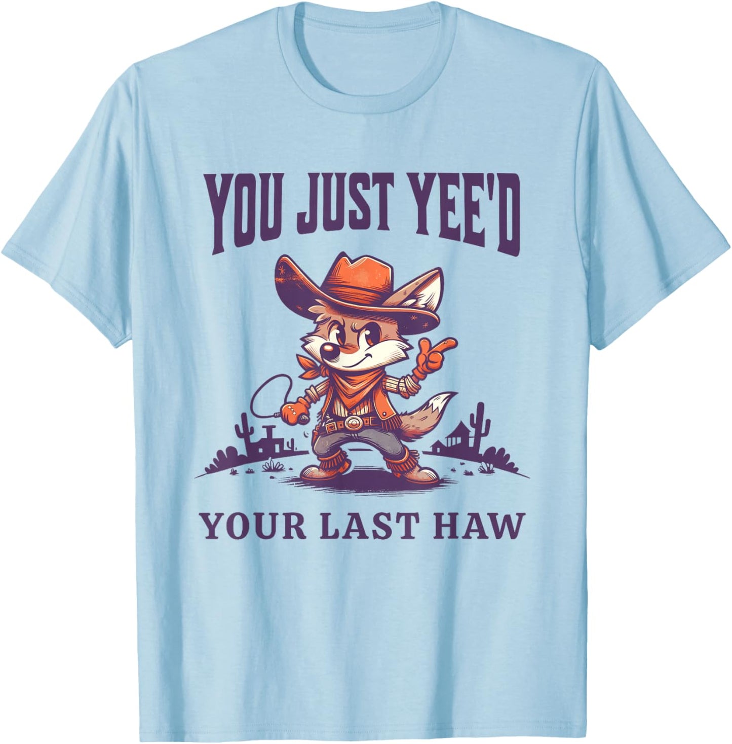 Funny Cowboy Coyote Cartoon Western Animal Humor Graphic T-Shirt - T-Shirt | Light Blue