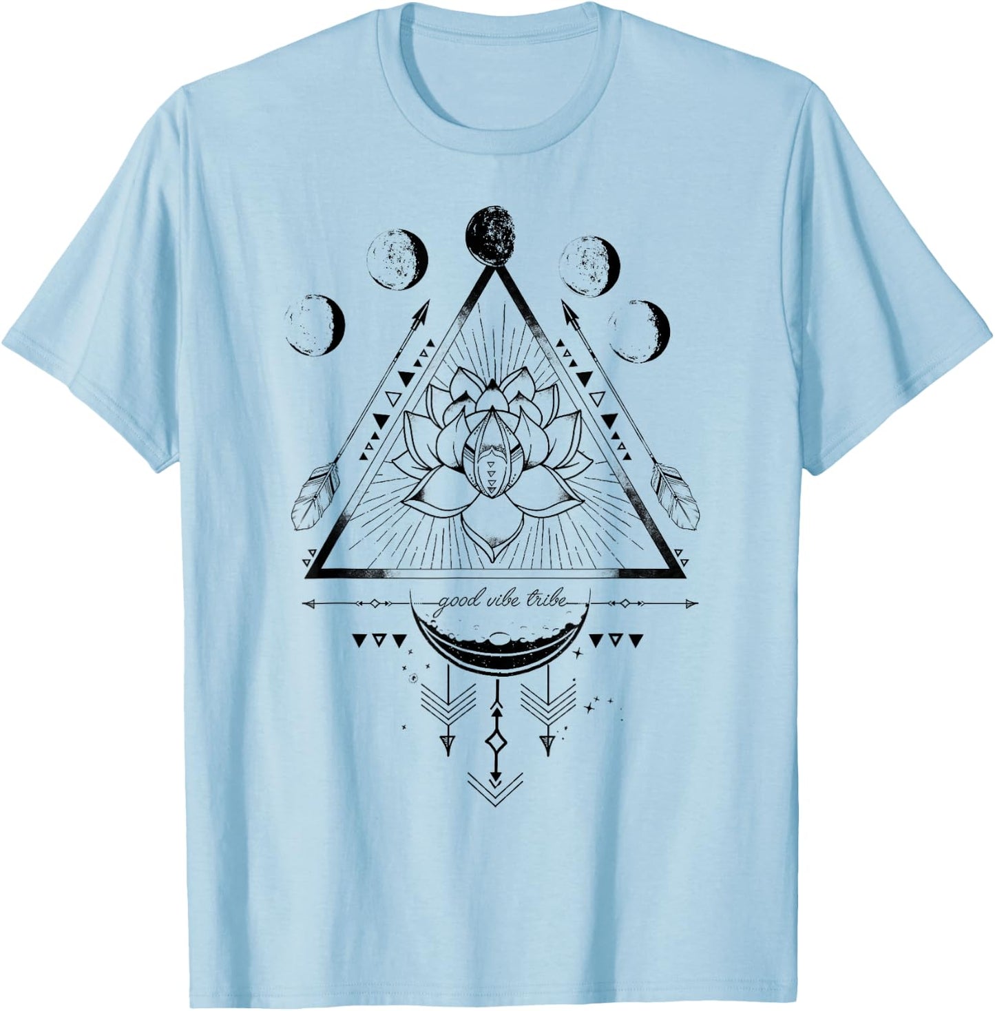 Moon Phase Good Vibe Geometric Lotus Flower T-Shirt - T-Shirt | Light Blue