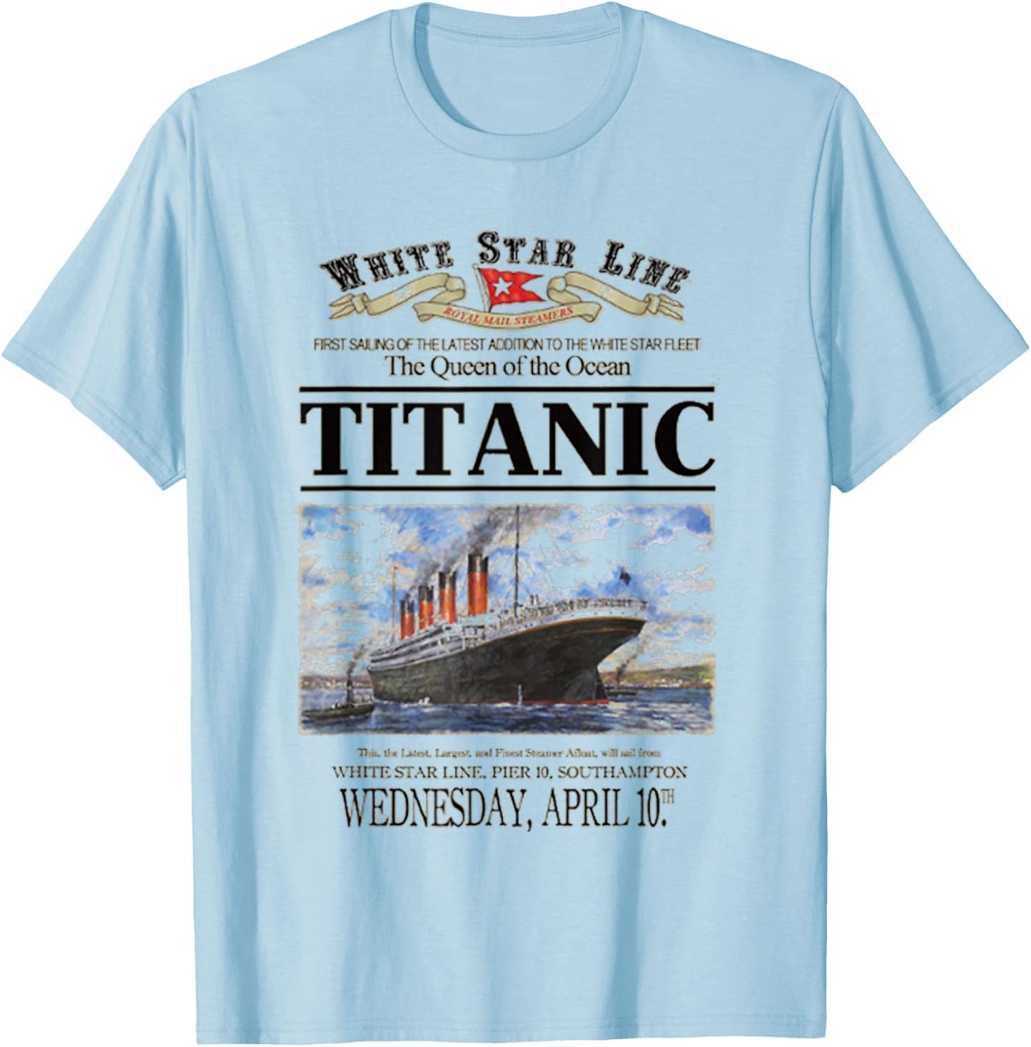 Titanic Vintage Ship Atlantic Ocean Voyage Retro Poster T-Shirt - T-Shirt | Light Blue