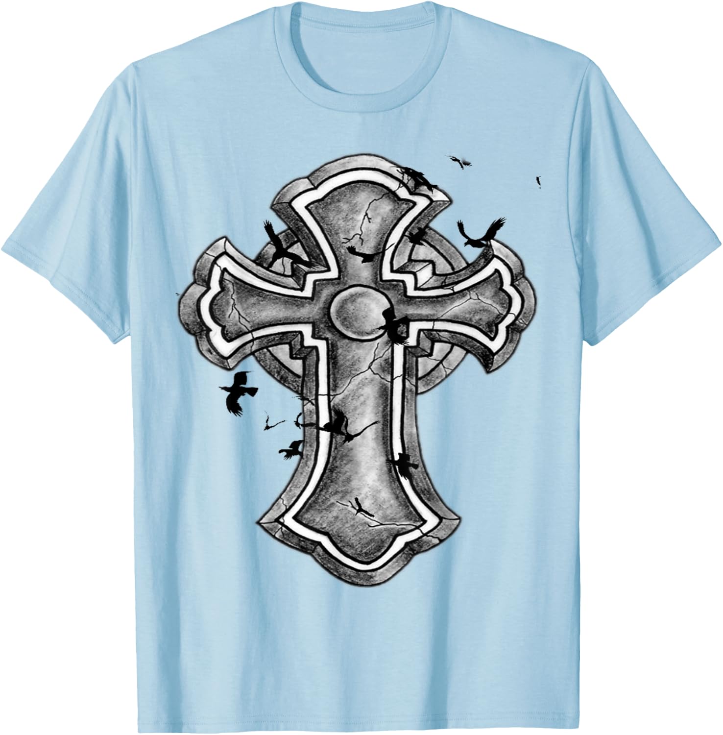 Christian Cross - Cool Strong Cross with Birds T-Shirt - T-Shirt | Light Blue
