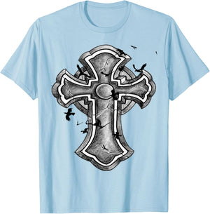 Christian Cross - Cool Strong Cross with Birds T-Shirt - T-Shirt | Light Blue