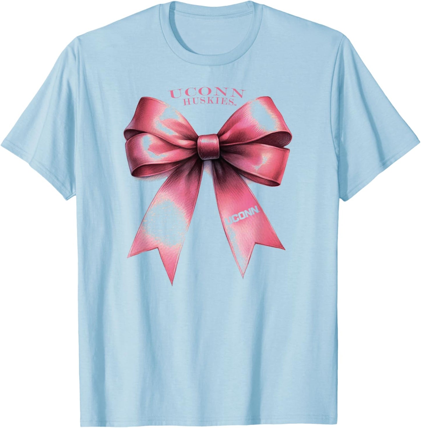 Connecticut Huskies Bow Pink Officially Licensed T-Shirt - T-Shirt | Light Blue