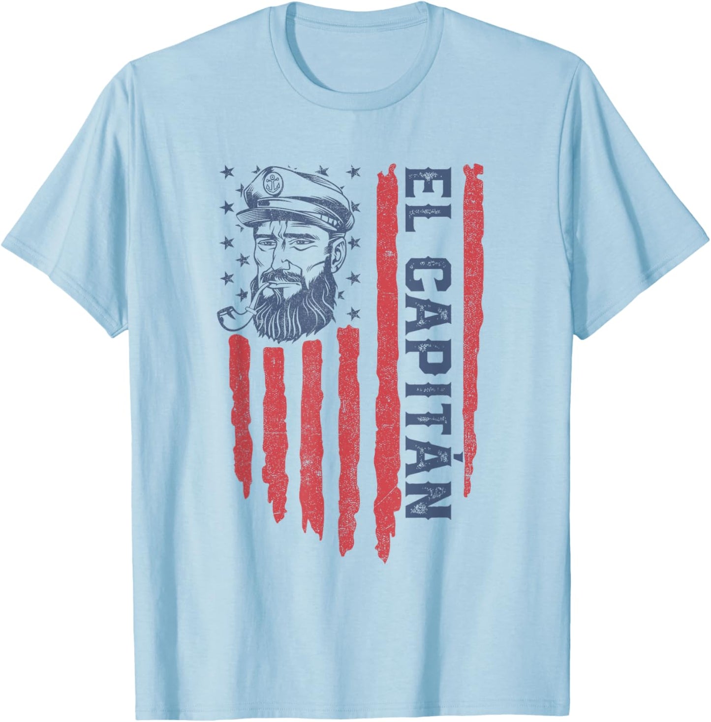 El Capitan American Flag Pontoon Captain Boating 4th of July T-Shirt - T-Shirt | Light Blue