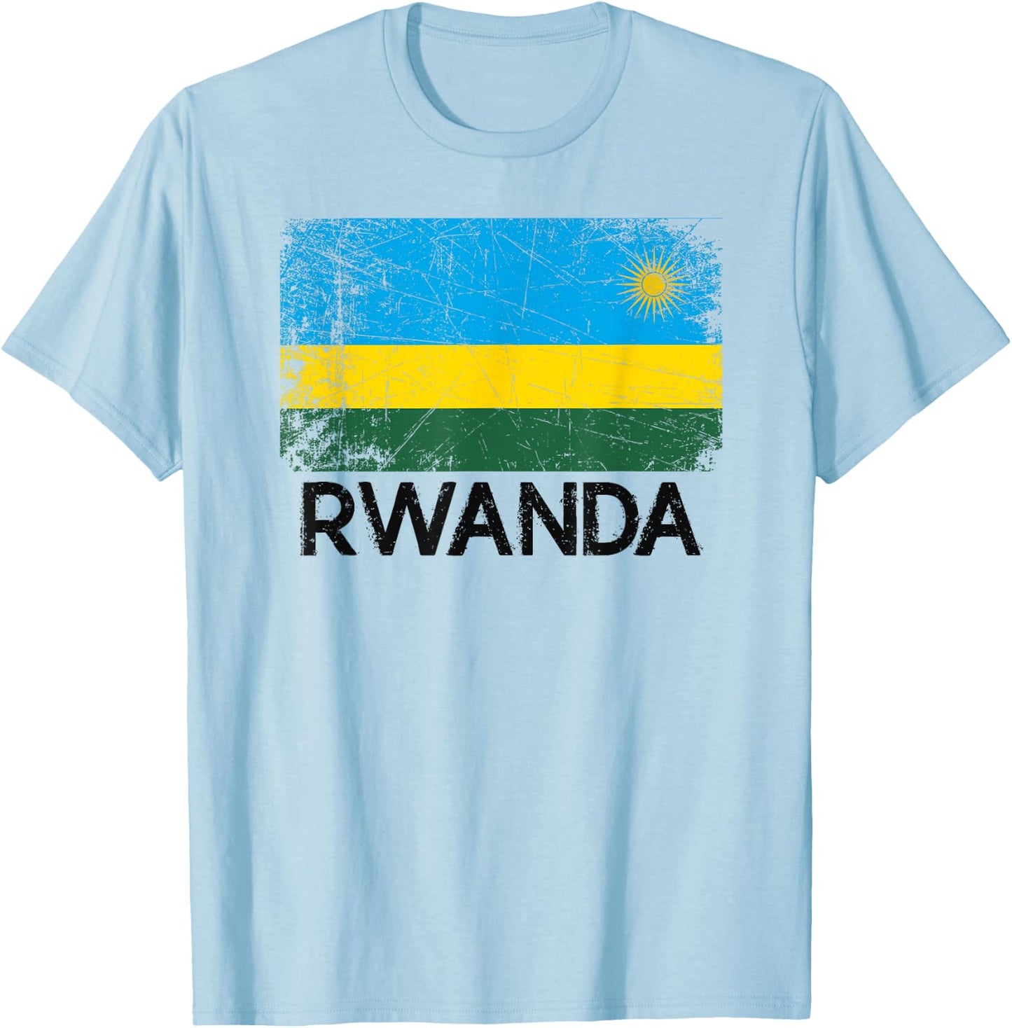 Rwandan Flag | Vintage Made In Rwanda Gift T-Shirt - T-Shirt | Light Blue