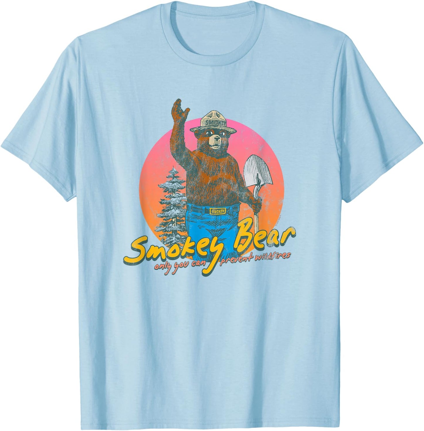 Smokey Bear Retro Smokey Bear Colorful Sunset PSA T-Shirt - T-Shirt | Light Blue