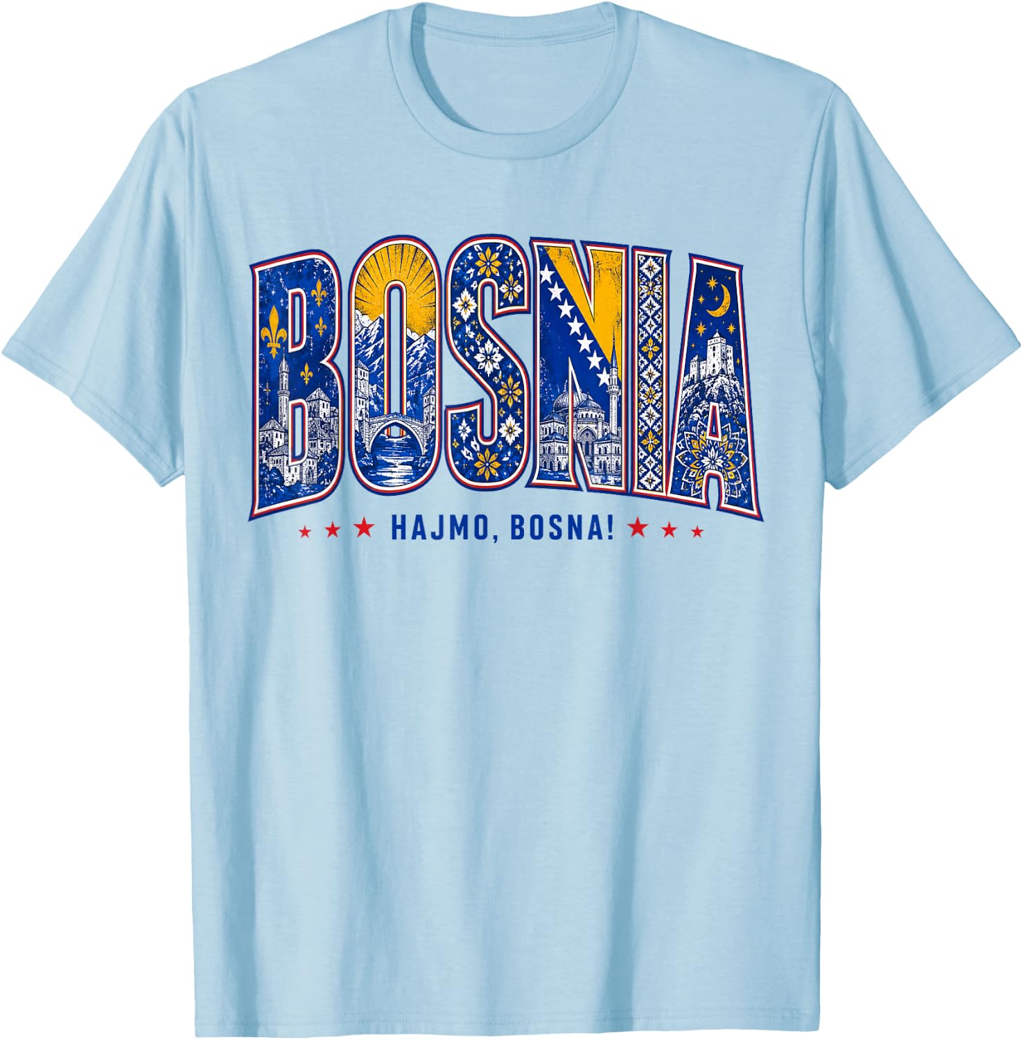 Bosnia Hajmo Bosna Pride Heritage Graphic T-Shirt - T-Shirt | Light Blue
