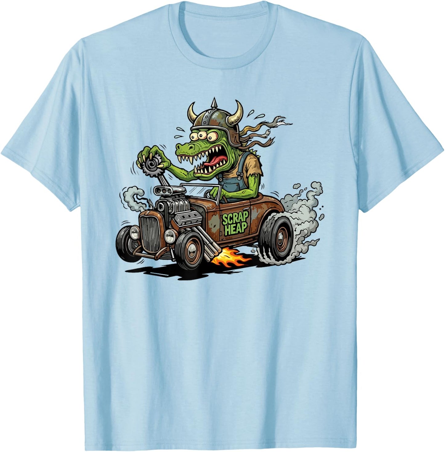 Funny Vintage Style Crazy Hotrod Rat Rod Race Car Cartoon T-Shirt - T-Shirt | Light Blue