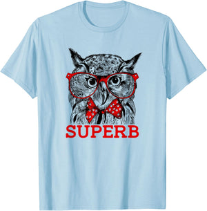 The Hipster Superb Owl Shirt - Owl Bird Shirt T-Shirt - T-Shirt | Light Blue