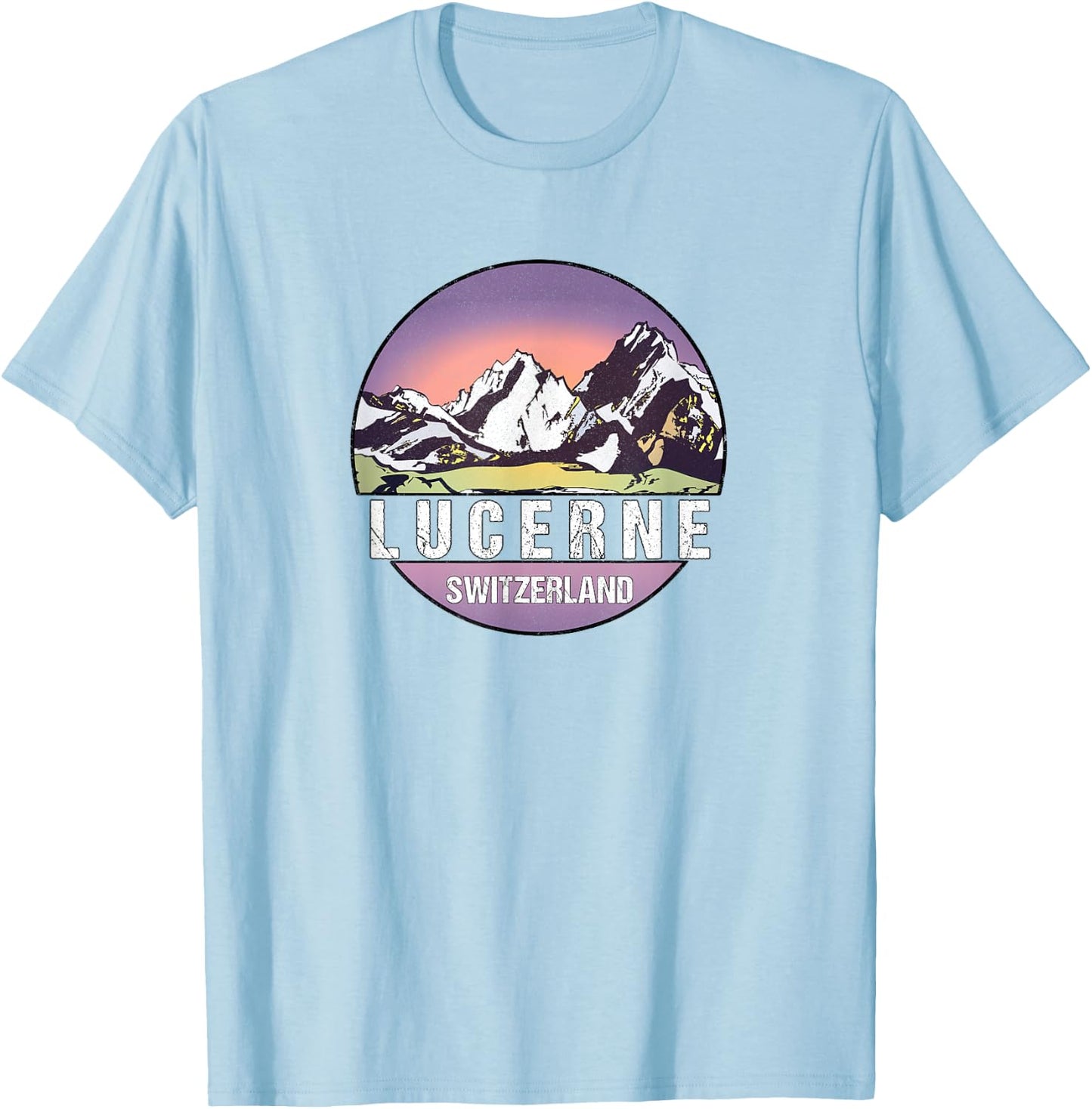 Retro Vintage Lucerne, Switzerland Distressed T-Shirt - T-Shirt | Light Blue