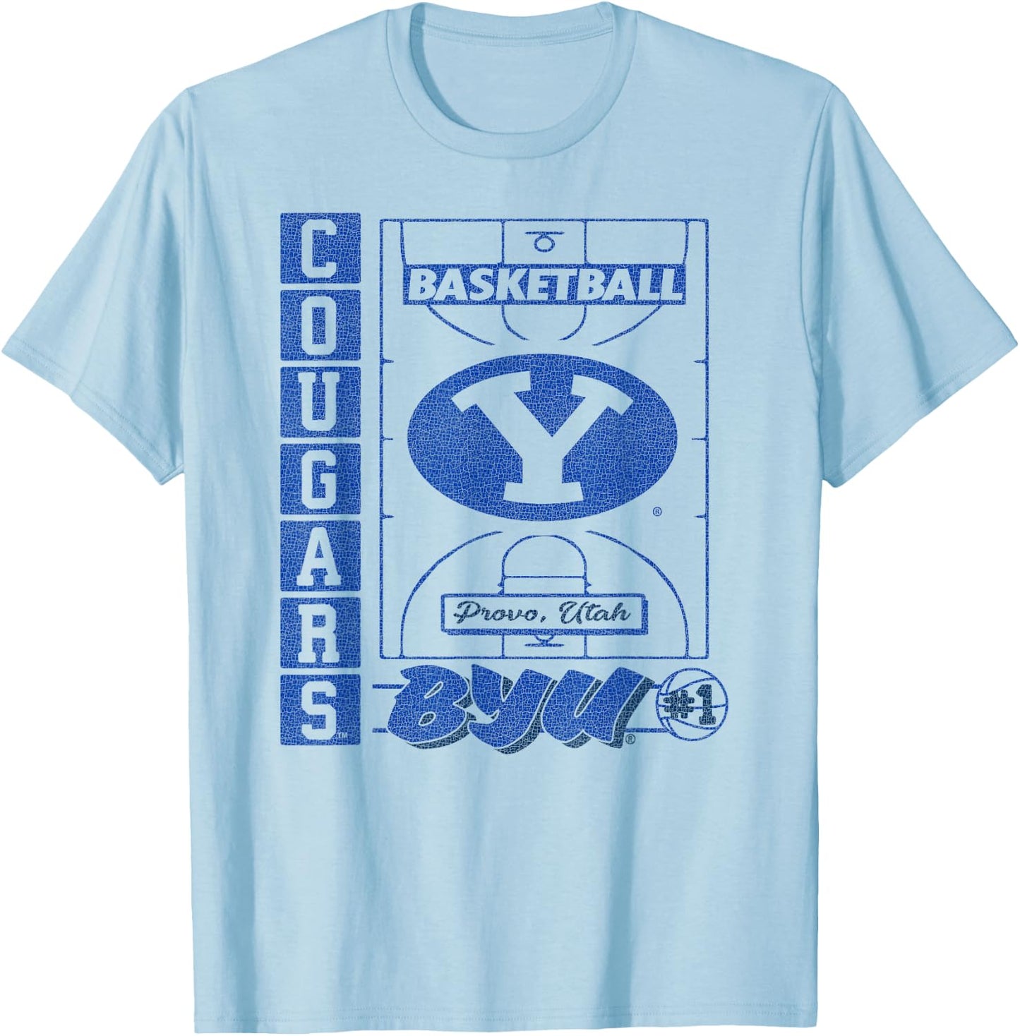 BYU Cougars Basketball Vintage Court White T-Shirt - T-Shirt | Light Blue