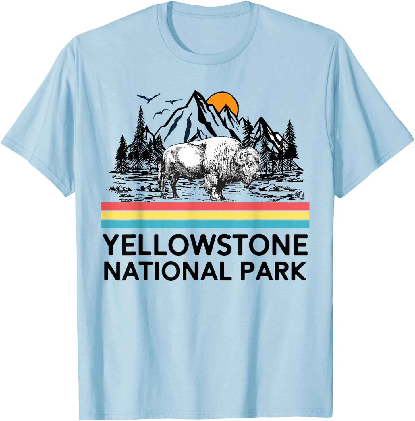Vintage Yellowstone National Park Retro Mountains T-Shirt - T-Shirt | Light Blue