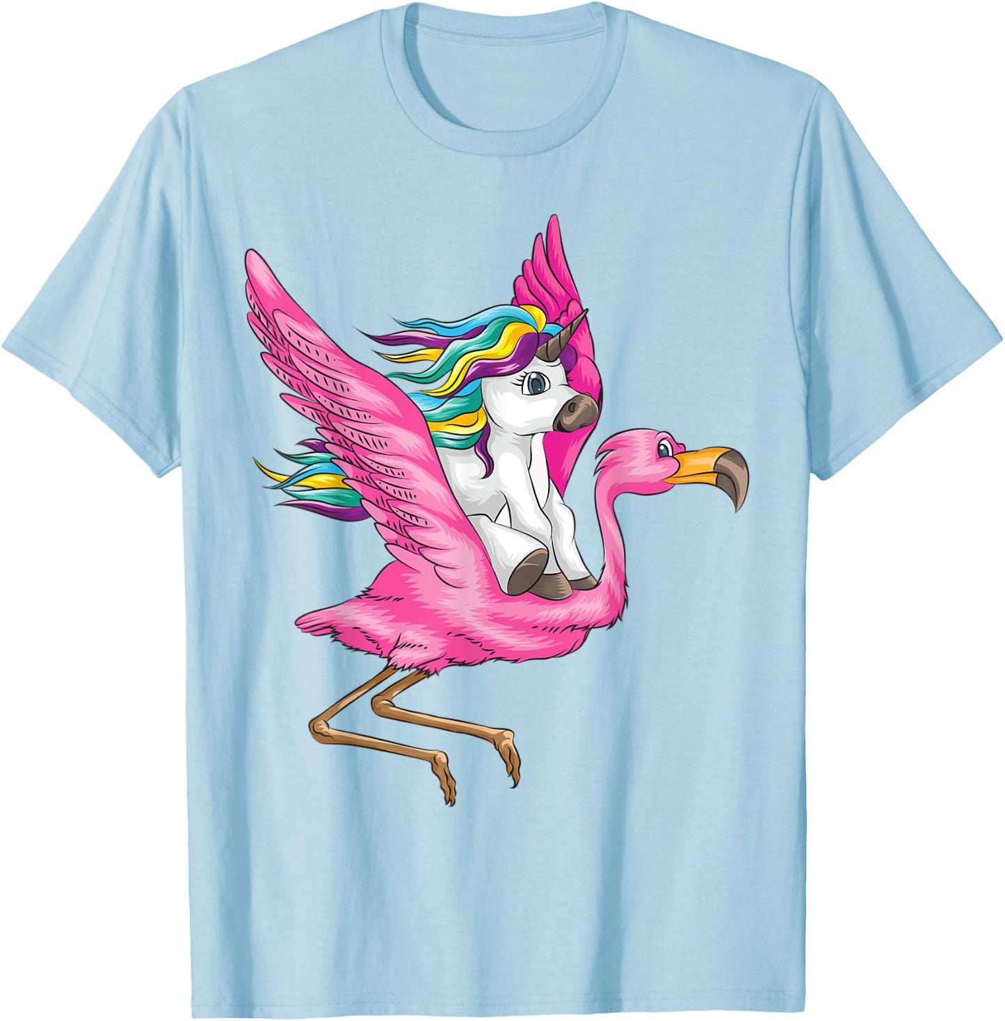 Unicorn Riding Flamingo Shirt | Fantasy Creatures Fans Gift T-Shirt - T-Shirt | Light Blue