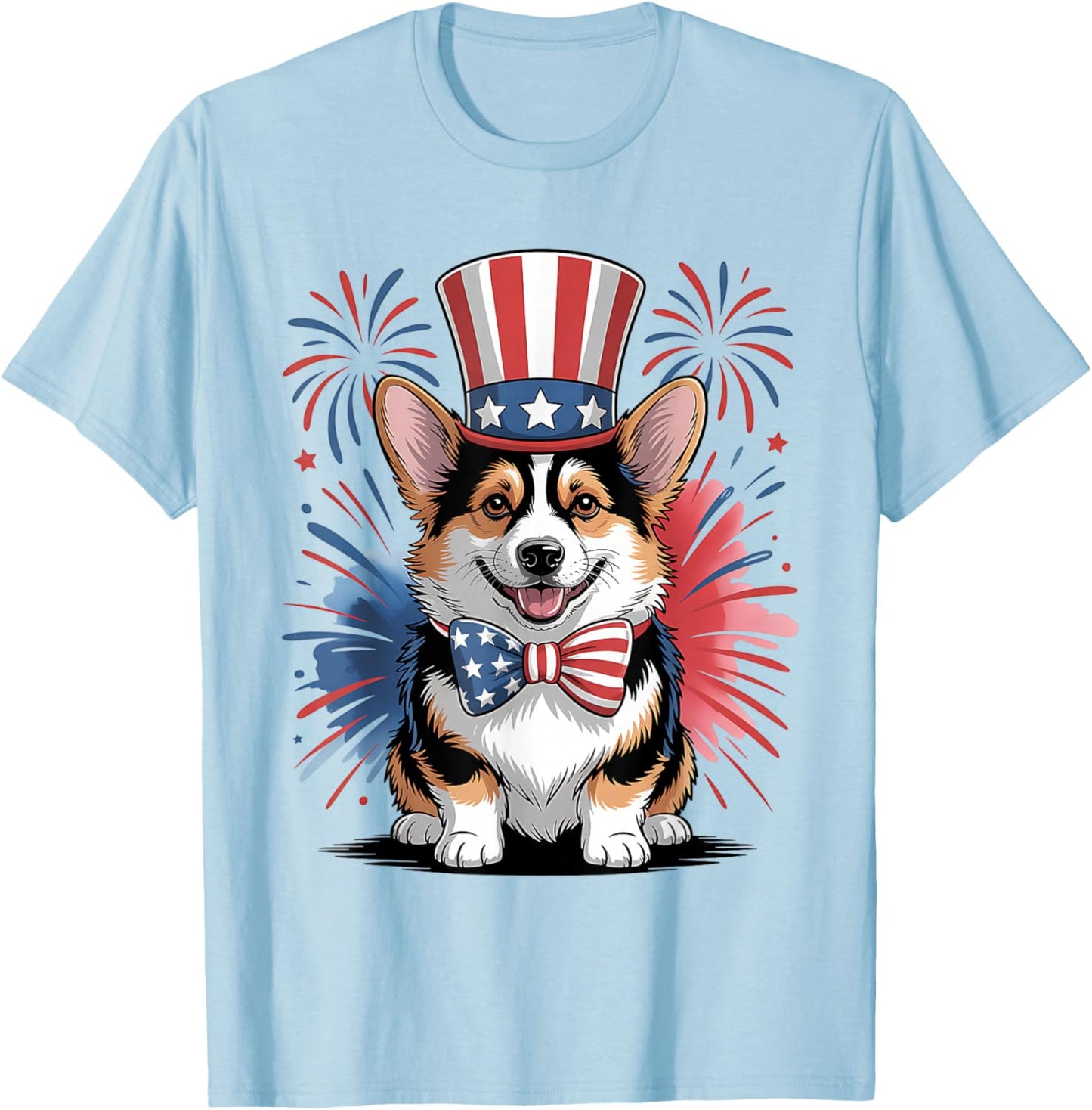 Patriotic Pembroke Welsh Corgi Dog 4th of July Celebration T-Shirt - T-Shirt | Light Blue