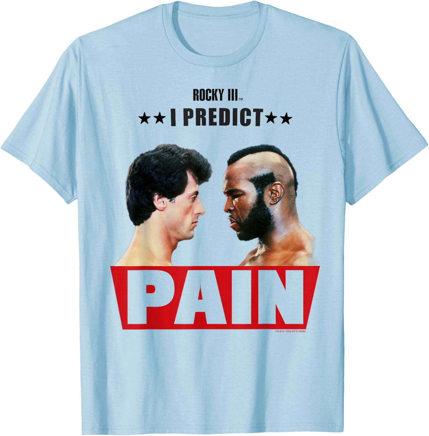 Rocky 3 I Predict Pain Rocky and Clubber Face Off Portrait T-Shirt - T-Shirt | Light Blue